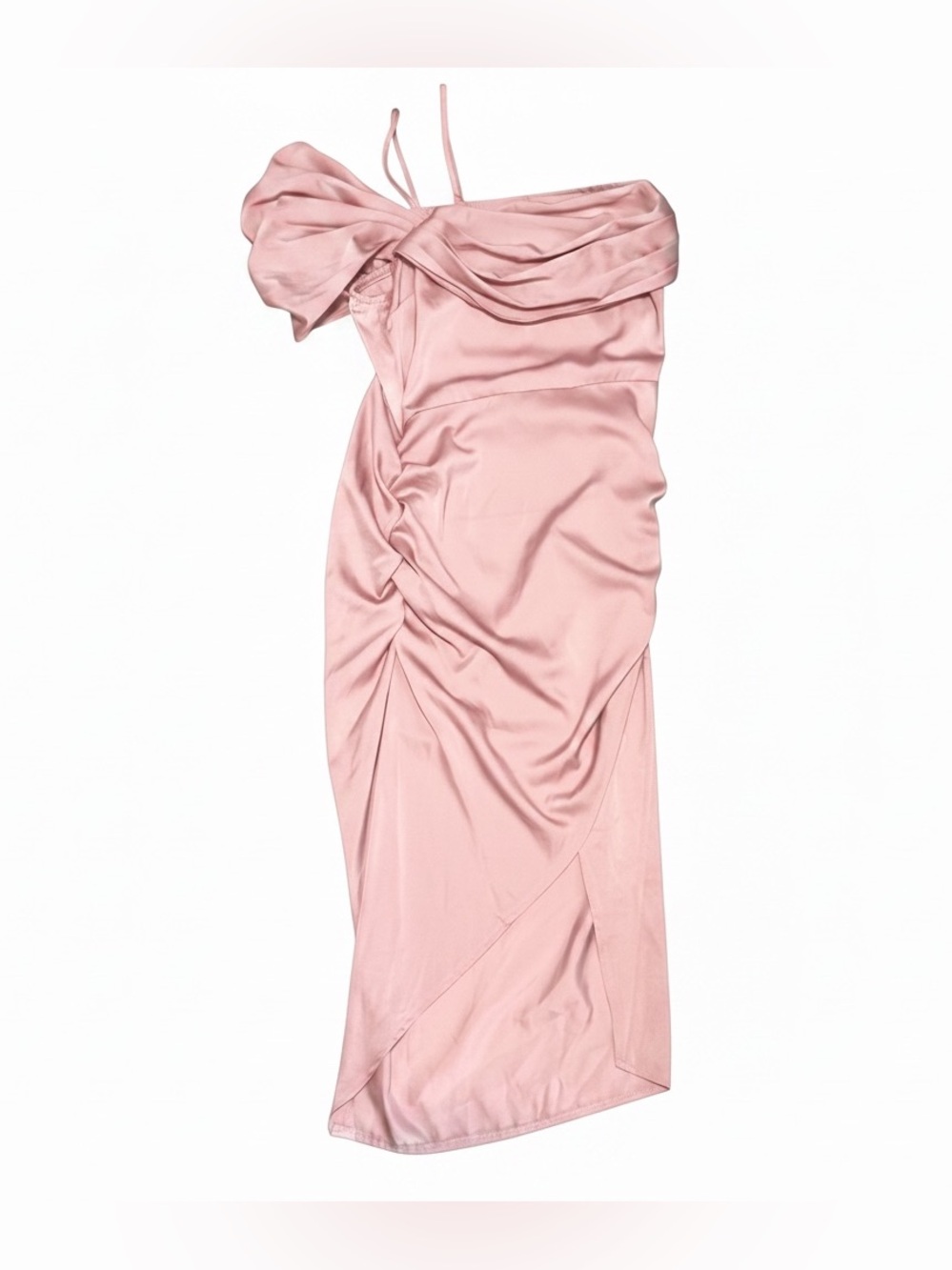 PrettyLittleThing Blush One-Shoulder Satin Midi Dress